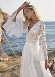 #for order & details.call us :☎ 01676341538 or inbox us. Boho Hippie Brautkleid Trompetenarmel Lange Armel Spitze Festliche Kleider Hochzeit Kleider Hochzeit Brautmode