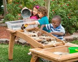 Home Made Toddler Water Table Two Separate Tables Linked By Chute Pump In Sump Basin Under Sho Backyard For Kids Toddler Water Table Backyard Kids Play Area