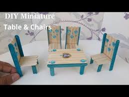 Dining Table Chairs Set Diy Miniature Dollhouse Furniture From Popsicle Sticks Y Diy Dollhouse Furniture Craft Stick Crafts Miniature Dollhouse Furniture