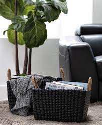 Square Black Wicker Baskets Set Of 2 In 2021 Wicker Baskets Basket Sets Basket