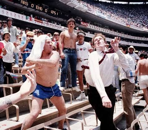 at the 1986 world cup quarter-final in mexico (argentina vs. england), an  english fan punches a journalist in the stands. this happened just four  years after the falklands war.