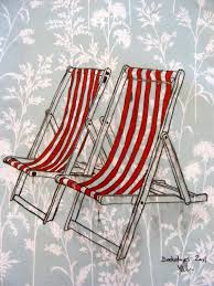 Deckchairs Original Painting Beach Illustration Beach Quilt Seaside Theme