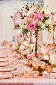 Tall vases for wedding reception centerpieces, tall wedding reception centerpiece ideas, tall. Blush Centerpieces On Tall Pillars And Short Footed Vases Pink Centerpieces Wedding Event Decor Wedding Flowers