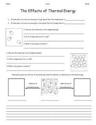 This Worksheet Allows Students To Illustrate And Explain The Effects Of The Addition And Subtraction Of Thermal Energy On The M Thermal Energy Molecules Energy