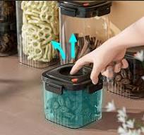 D Vacuum Sealed Jar For Food Storage Kitchen Grain Storage Plastic  Transparent Airtight Container 650Ml Small Black Color D