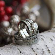 Deer Antler Wedding Ring Set With Moissanite Engagement Ring 3577 Antler Wedding Rings Deer Antler Wedding Rings Camo Wedding Rings