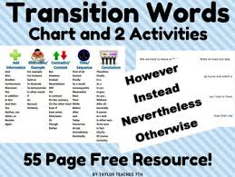 Transition Words And Phrases Chart And 2 Activities Ela Middle School