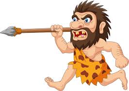 Primitive caveman. Prehistoric hunter. Stone age. Man with an axe or a  hammer. Tribal items. Concept of history and archeology. Cartoon flat. Fire  and skull 23404126 Vector Art at Vecteezy