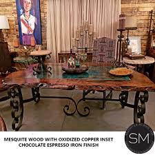 The swirl pillar is made of sculpted laminated mesquite. Live Edge Dining Table Rectangular Mesquite W Turquoise Etsy