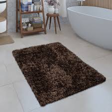 Moderne Badematte Badezimmer Teppich Shaggy Kuschelig Weich Einfarbig Braun Brown Bathroom Rugs Colorful Interiors Bath Mat