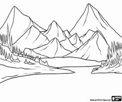 Rising high above the land, mountains have steep slopes and high ridges, covered in pine trees or snow. Water Landscapes Coloring Pages Printable Games Mountain Drawing Landscape Sketch Landscape Drawing Easy