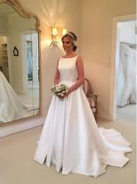 Modest A Line Wedding Dresses Simple Satin Bridal Dress Open Back 12018 Landress Co Uk Wedding Dresses Satin Ball Gowns Wedding Long Wedding Dresses