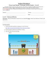 Basics net force motion friction acceleration. Forces And Motion Basics Student Worksheet Level 1