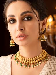 Buy Rubans 24k Gold-Plated & Green Pearl Beaded Jewellery Set Online at  Best Price