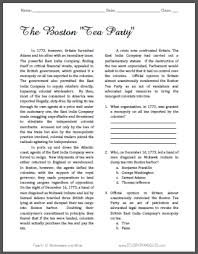 Boston Tea Party Reading With Questions Student Handouts