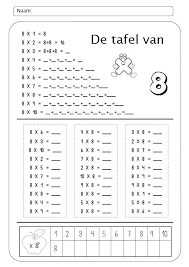 werkblad tafel van 8 tafels oefenen tafels van vermenigvuldiging werkbladen