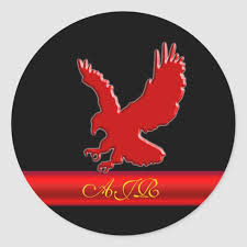 monogram red eagle logo red metallic look strip classic round sticker zazzle com eagle logo round stickers custom monogram