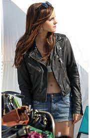 Biker Style Emma Watson Cropped Black Leather Jacket Leather Jacket Leather Jackets Women Jackets