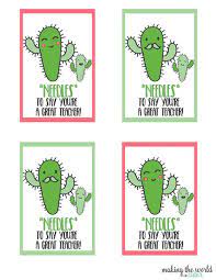 So i've put together a list of 20 inexpensive yet creative teacher appreciation gift ideas that i'm sure any teacher would love. Cactus Teacher Gift Free Printable Tags Teacher Gifts Cactus Gifts Diy Teacher Gifts