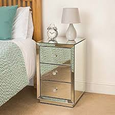 Mirrored Glass Bedside Table 3 Drawer Bedroom Cabinet Stand Christow Furniture Amazon Co Uk Kitchen Glass Bedroom Furniture Bedroom Furniture Uk Furniture