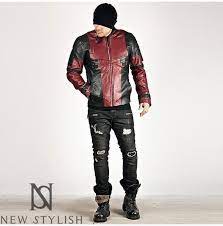 Black And Red Contrast Futuristic Slim Leather Jacket 64 Black And Red Leather Jacket Black Color Combination