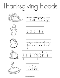 This happy thanksgiving colouring page design features some special thanksgiving images, including a cornucopia, pumpkin pie and a pilgrim's hat! Thanksgiving Foods Coloring Page Twisty Noodle