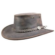 Barmah Bronco Foldaway Leather Outback Hat 1060 Brown Leather Hats Barmah Hats Leather Cowboy Hats