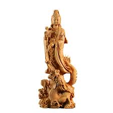 Amazon｜風水 龍上観音 観音像 龍乗観音 龍観音 木彫り 仏壇仏像 祈る 厄除け 高級天然ツゲ木彫り 観音菩薩立像 観音像彫刻 ツゲ 龍神 騎龍観音  菩薩像 仏像 置物 開運 守護 インテリア グッズ アイテム 木彫仏像 （高さ17cm×巾6cm×奥行5.2cm）｜仏像 オンライン通販