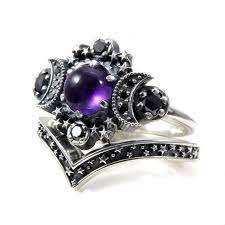 Amethyst Cosmos Moon Engagement Ring With Silver Stardust Etsy Gothic Engagement Ring Amethyst Gothic Wedding Rings
