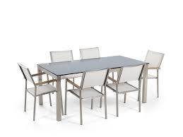 Our range of garden tables has something for all your needs. 6 Seater Garden Dining Set Black Glass Top With White Chairs Grosseto Beliani Co Uk