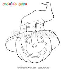 Buy halloween coloring book & more sesonal items. Halloween Coloring Book Pumpkin In The Hat Halloween Coloring Book Or Page Pumpkin In The Hat Canstock