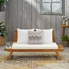 Ledger Outdoor Wooden Loveseat With Cushions White And Teak Walmart Com Love Seat Buy Outdoor Furniture Outdoor Deck Furniture