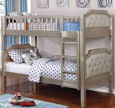 White velvet with nail heads and crystal button tufted. Beatrice Bunk Bed Cm Bk717 In Champagne W Upholstered Headboard