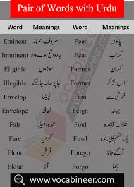 The following is a list of common word pairs. Daily Used English Words List With Urdu Meanings Set 3