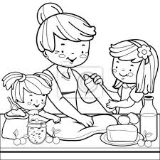 Grand Mere Et Cuisine Pour Enfants Dans La Cuisine Page De Coloriage Peintures Murales Tableaux Rouleau A Patisserie Grand Mere Petit Enfant Myloview Fr
