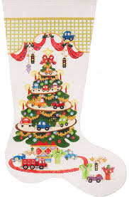 Transportation Tree Hand Painted Christmas Stocking Canvas Stockings Scecs146 Needlepoint Christmas Needlepoint Designs Stocking Tree