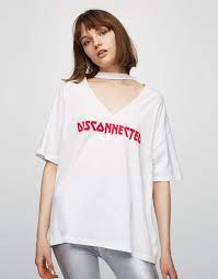 printed t shirt with choker prints t shirts clothing woman pull bear turkey casual shirt women women t shirts for women