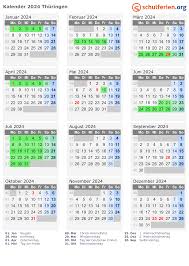 Das jahr 2021 hat 52 kalenderwochen und beginnt am freitag, den 1. Kalender 2024 Ferien Thuringen Feiertage