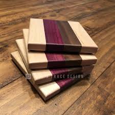 Set Of 4 Wood Coasters Walnut Maple Purple Heart Handcrafted Wood Coasters Wood Coasters Diy Purple Heart Wood