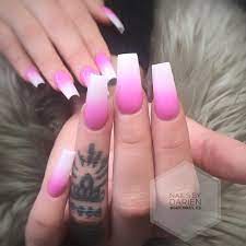 Darien Edmonton Canada On Instagram Taper Square With Ombre Of Hot Pink White Do You Like It Dari Pink Ombre Nails Ombre Acrylic Nails Nails