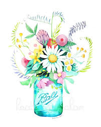 Mason Jar And Flowers Painting Watercolor Print Etsy Mason Jar Art Watercolor Flowers Paintings Flower Painting