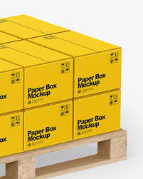 Download Wooden Pallet With Paper Boxes Mockup In Box Mockups On Yellow Images Object Mockups