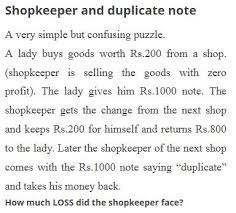 Counterfeit or fake money 3. A Lady Buys Goods Worth Rs 200 From A Shop Shopkeeper And Profit