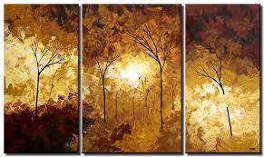 Secure, easy checkout · buyer protection Painting For Sale Brown Yellow Forest Landscape Triptych 4300
