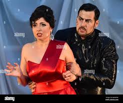 Singers Jared Ice and Yulia Yurenkova (as Tosca) performing during the  photo rehearsal of the opera 'Tosca' by Giacomo Puccini