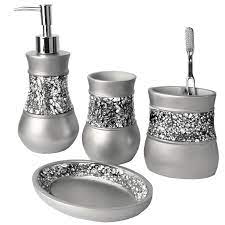 Bath refresh 3 piece joy bathroom set in sky blue frosted glass blue bathroom accessory. Crackled Glass Nickel 4 Piece Bath Accessory Set Overstock 9354594