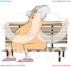 Clipart of a Cartoon Chubby Nude Senior White Woman Sitting on a Park Bench  - Royalty Free Vector Illustration by djart #1305930