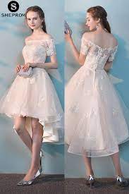 Champagne Lace Off Shoulder Homecoming Party Dress High Low Lace Party Dresses Party Dress Short Wedding Dress