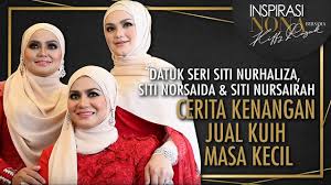 Dato' sri siti nurhaliza atau nama sebenarnya, siti nurhaliza tarudin merupakan seorang penyanyi yang mula aktif dalam dunia hiburan sejak tahun 1995 selepas menjuarai pertandingan nyanyian anjuran rtm iaitu bintang hmi 1995. Datuk Seri Siti Nurhaliza Siti Norsaida Siti Nursairah Cerita Kenangan Jual Kuih Masa Kecil Youtube