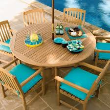 Oxford Garden Chadwick 6 Person Wood Patio Dining Set Outdoor Dining Set Patio Dining Set Round Patio Table